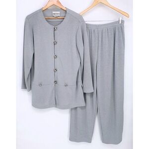 VTG 90s SL Fashions Womens Metallic Gray 2 Piece Pant Set Knit Jacket Size 16W